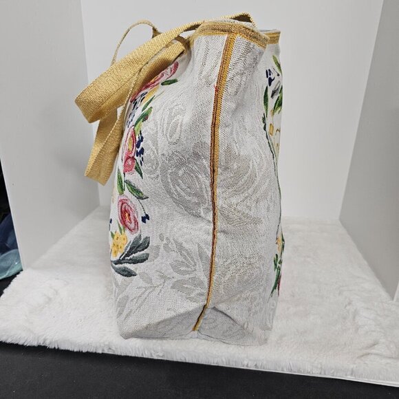 NWT Mabelle  Gray Floral Scripture Tapestry Tote Oversized - Picture 3 of 10